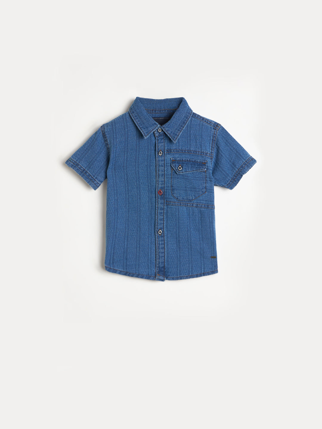 Blue Giraffe Boys Blue Embroidered Regular Fit Pure Cotton Shirt