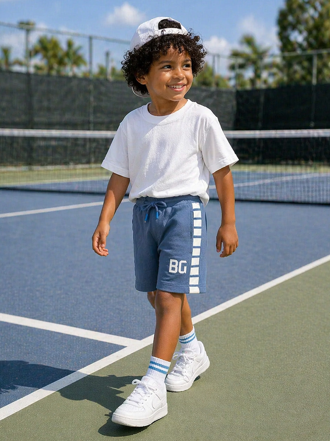 Blue Giraffe Boys Blue Striped Regular Fit Pure Cotton Shorts