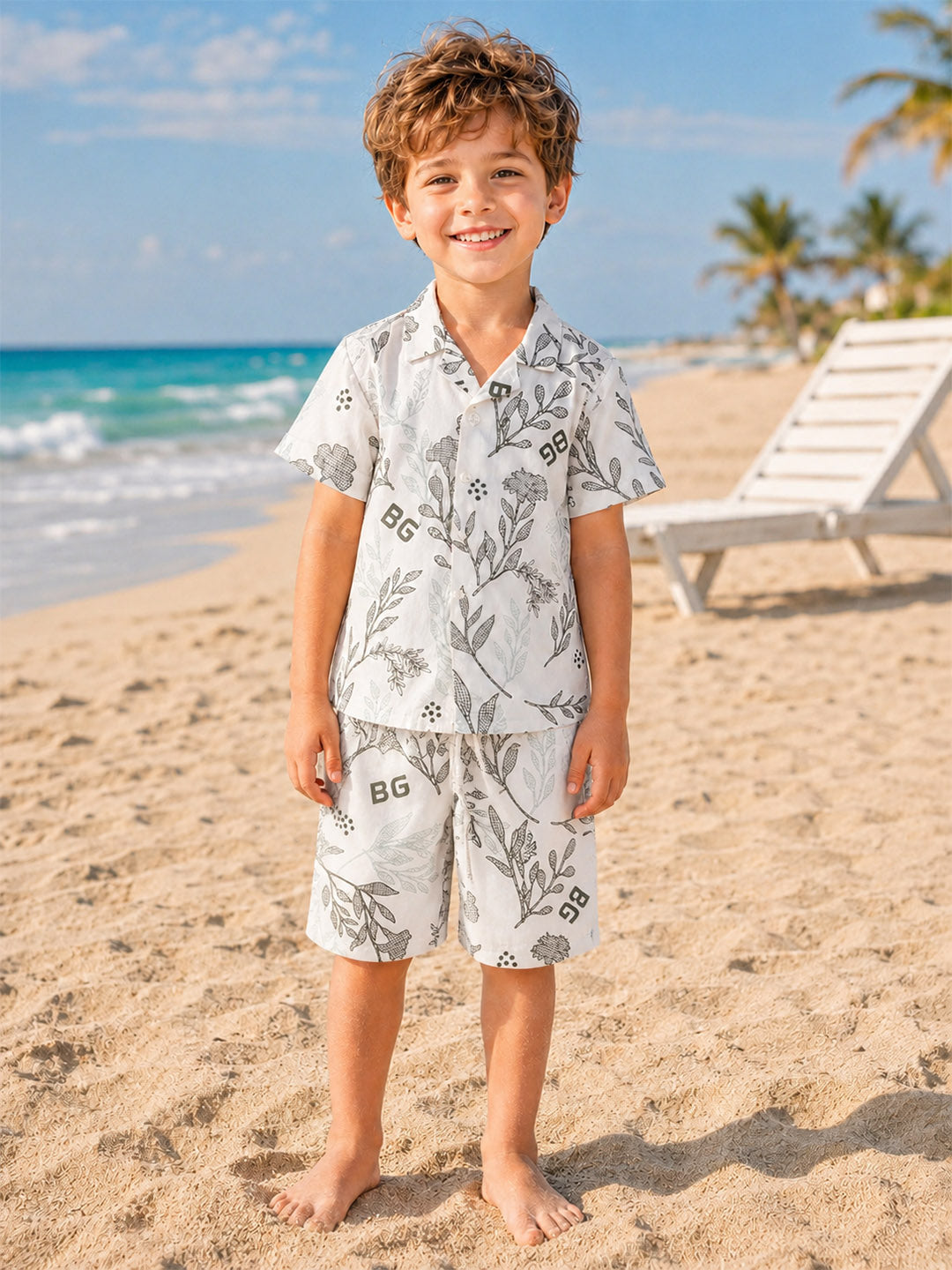 Blue Giraffe Boys White Printed Regular Fit Pure Cotton Shorts