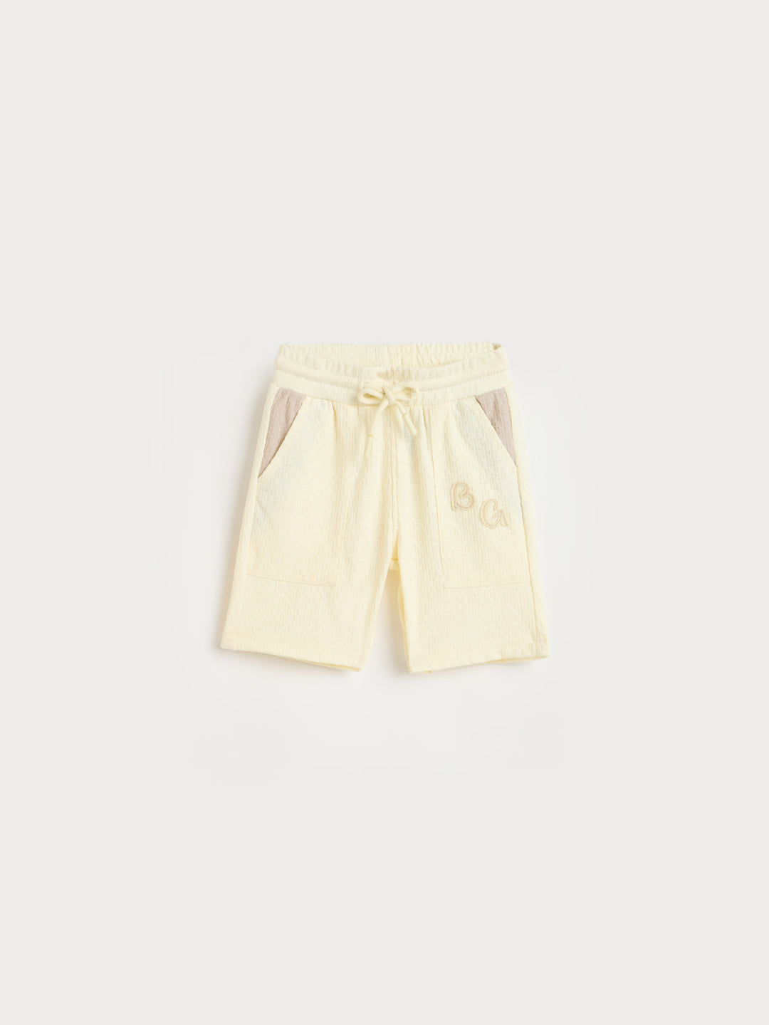 Blue Giraffe Boys Cream Solid Regular Fit Shorts