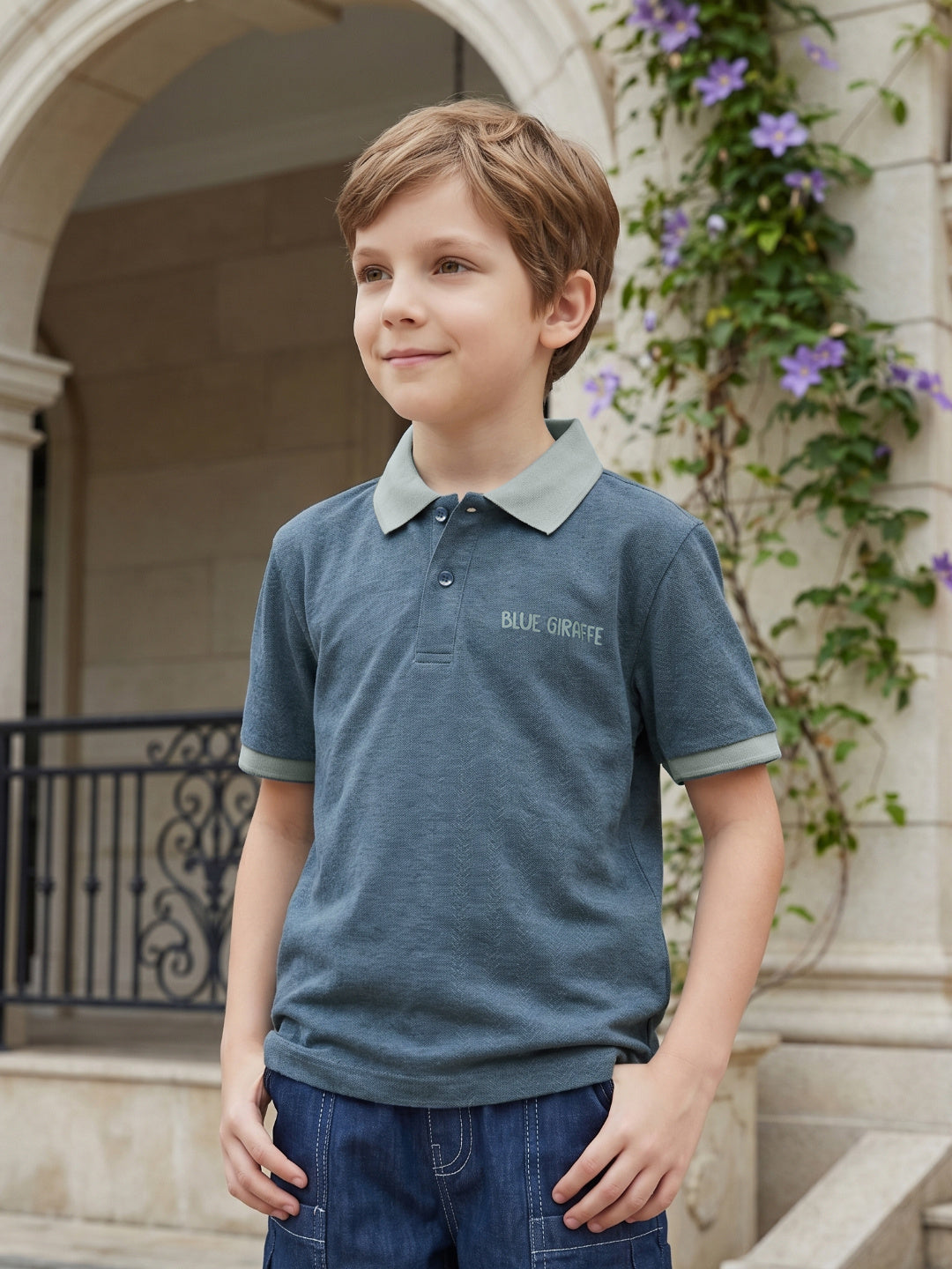 Blue Giraffe Boys Teal Textured Polo T-Shirt