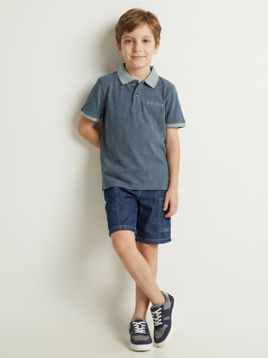 Blue Giraffe Boys Teal Textured Polo T-Shirt