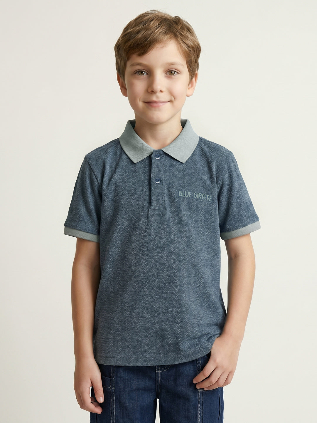 Blue Giraffe Boys Teal Textured Polo T-Shirt
