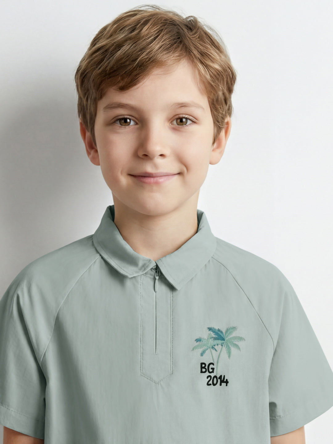 Blue Giraffe Boy Green Cotton Shirt