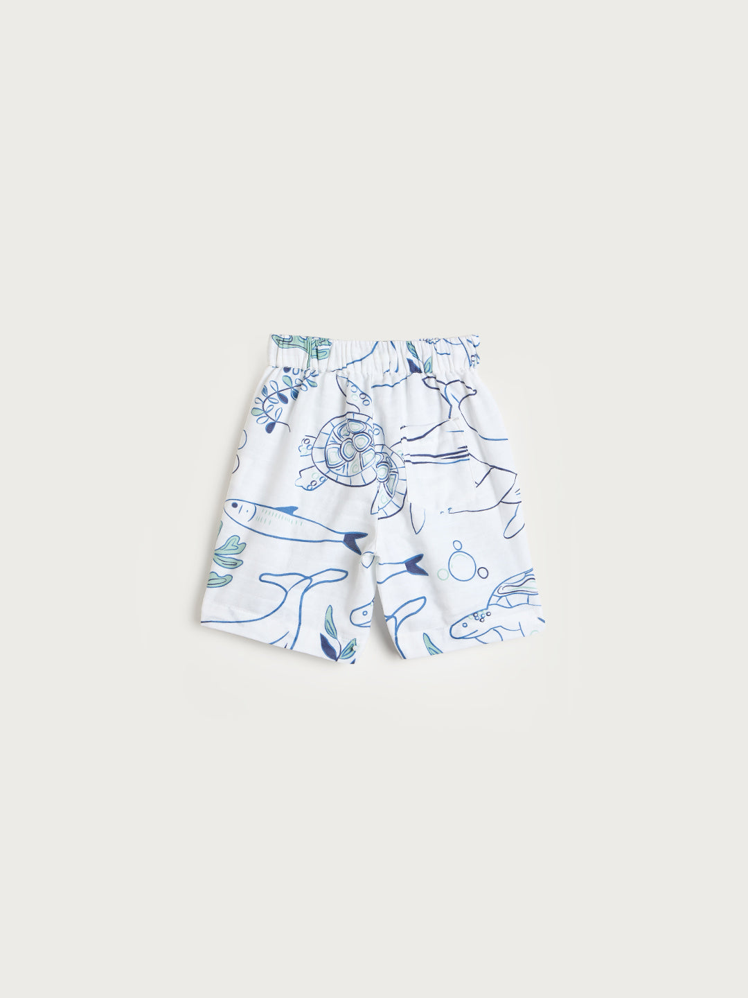 Blue Giraffe Boys White Printed Short