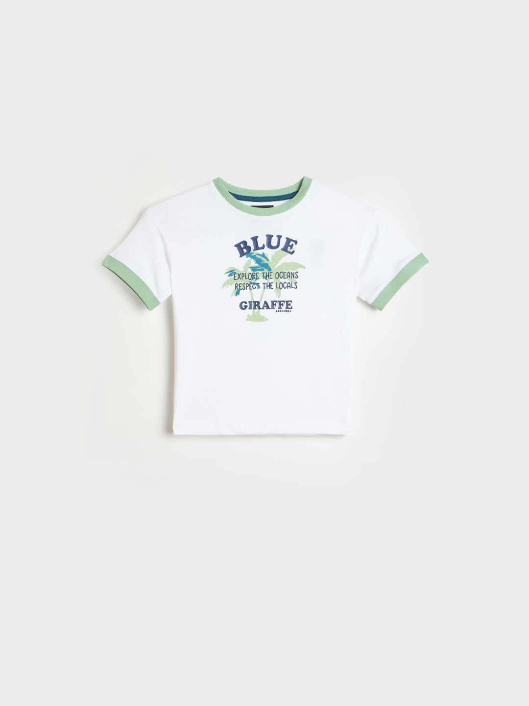 Blue Giraffe Boys White Printed Round Neck T-Shirt