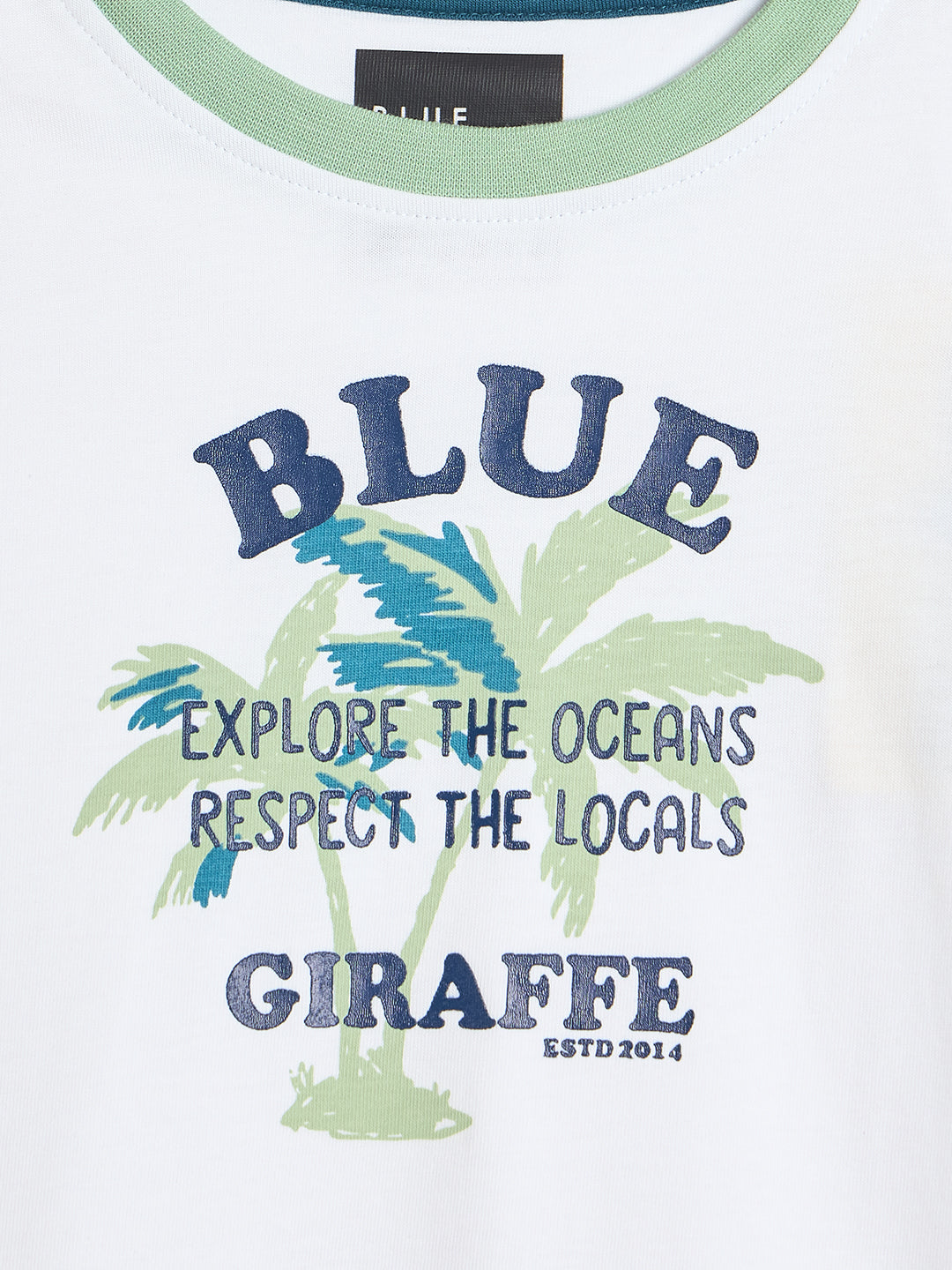 Blue Giraffe Boys White Printed Round Neck T-Shirt