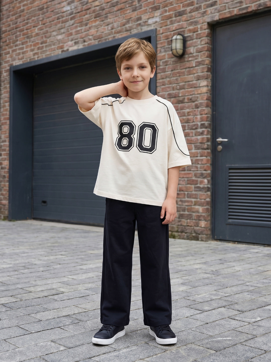 Blue Giraffe Boy Black Mid Rise Cotton Trousers