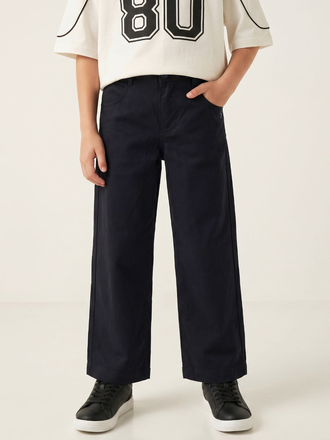 Blue Giraffe Boy Black Mid Rise Cotton Trousers