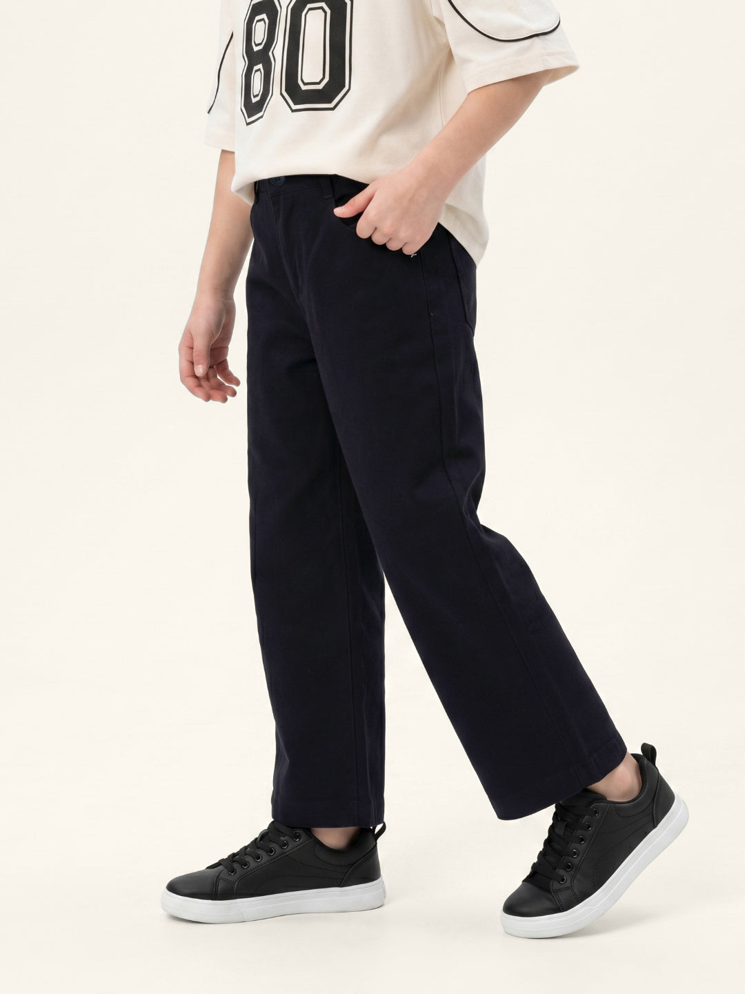 Blue Giraffe Boy Black Mid Rise Cotton Trousers