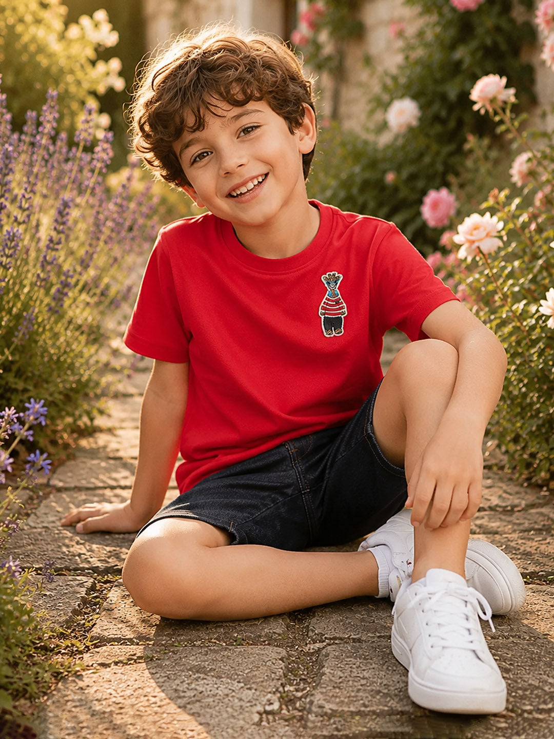 Blue Giraffe Boys Red Solid Regular Fit Pure Cotton T-Shirt