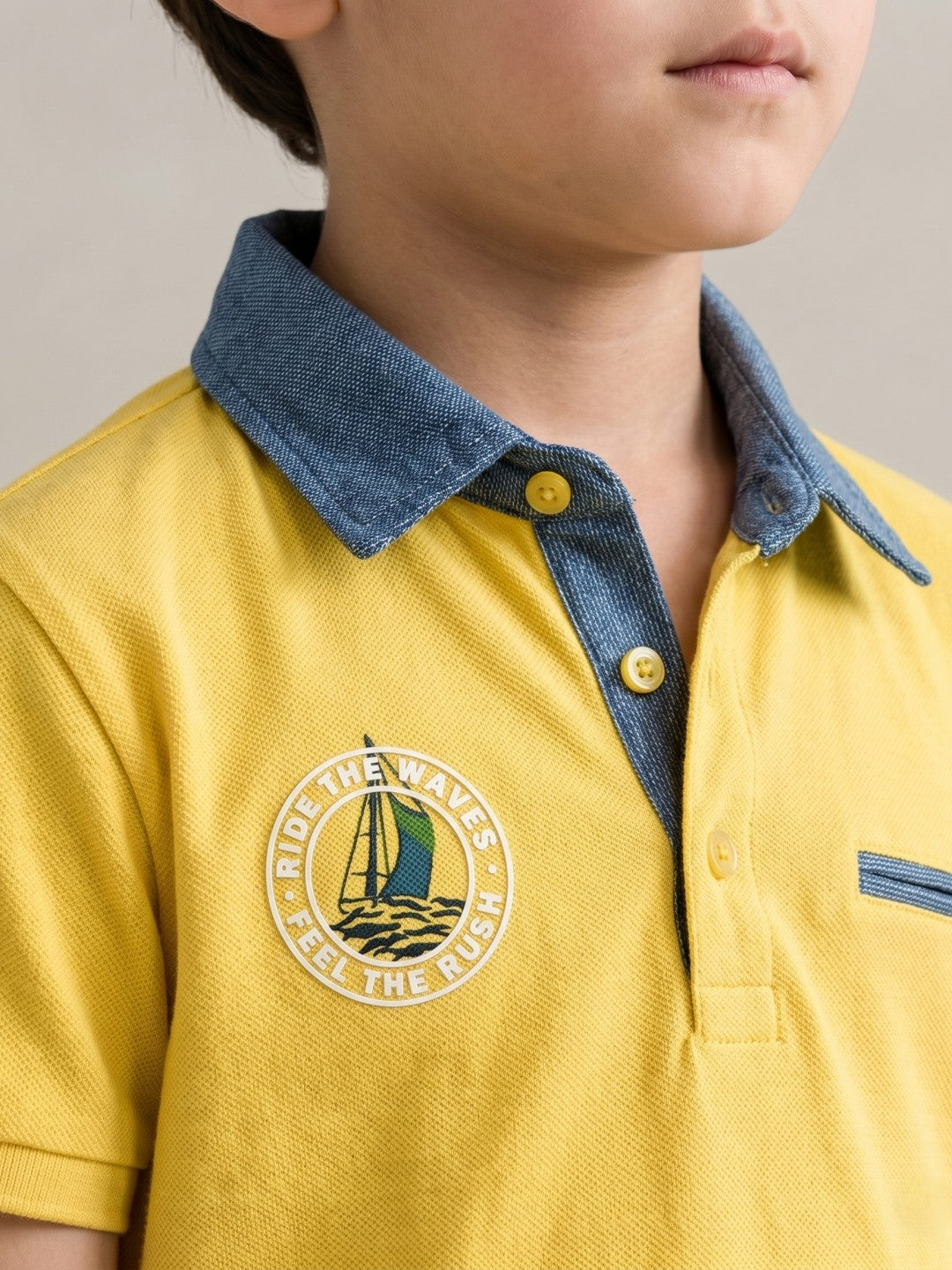 Blue Giraffe Yellow Cotton Boys Regular Fit Polo Tshirt