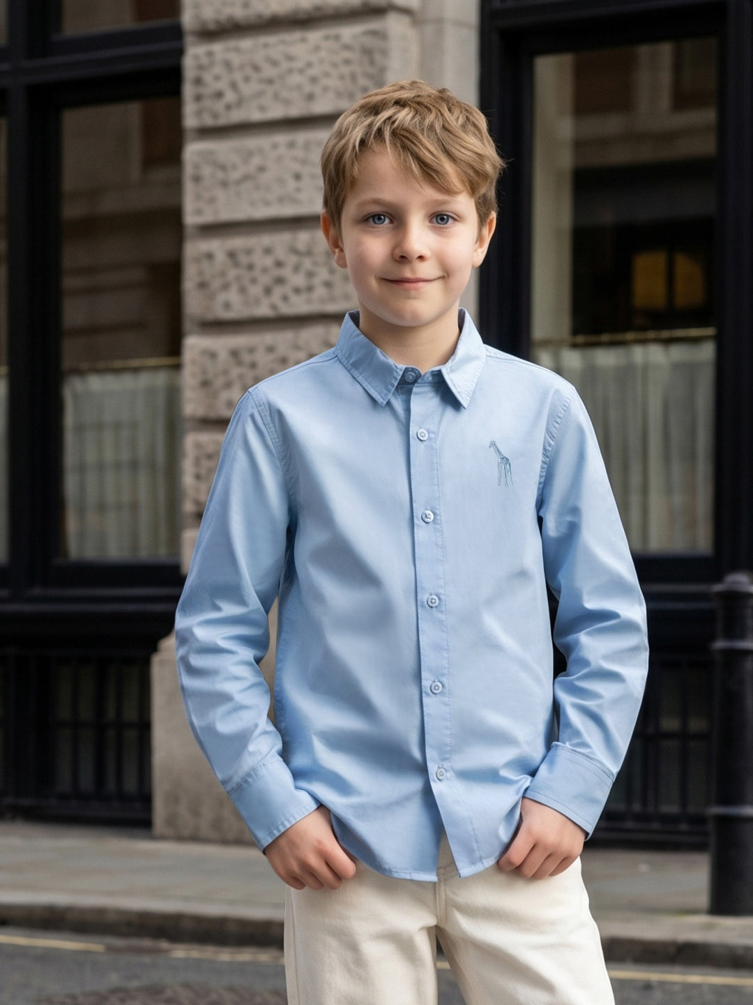 Blue Giraffe Boys Blue Pure Cotton Shirt