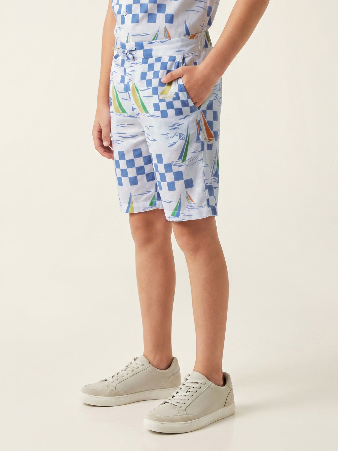 Blue Giraffe Boy Multi Printed Mid Rise Shorts