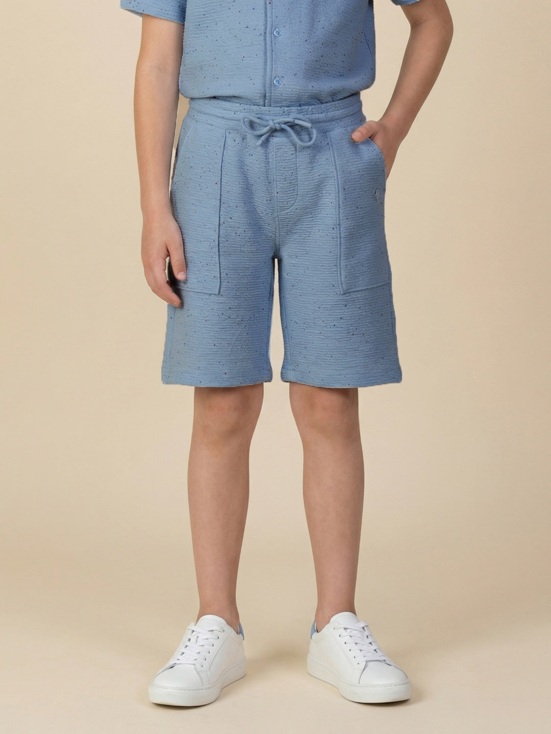Blue Giraffe Boy Blue Textured Mid Rise Shorts
