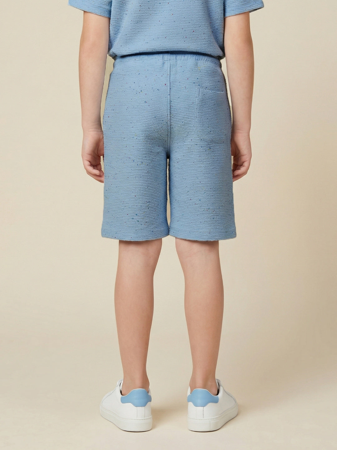 Blue Giraffe Boy Blue Textured Mid Rise Shorts