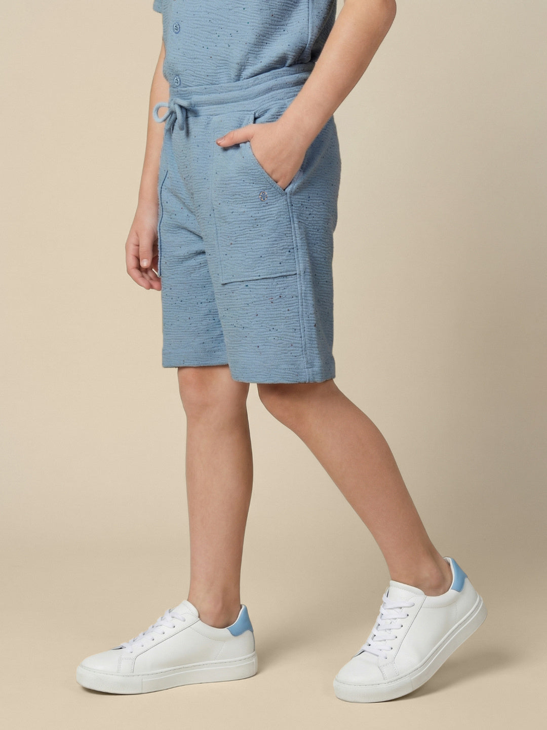 Blue Giraffe Boy Blue Textured Mid Rise Shorts