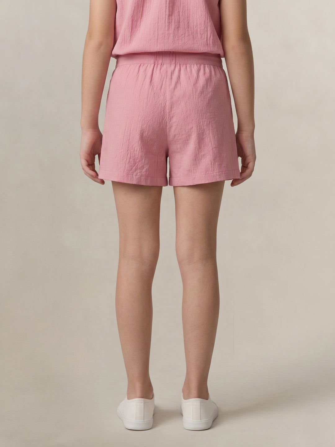 Blue Giraffe Girls Pink Embroidered Regular Fit Shorts
