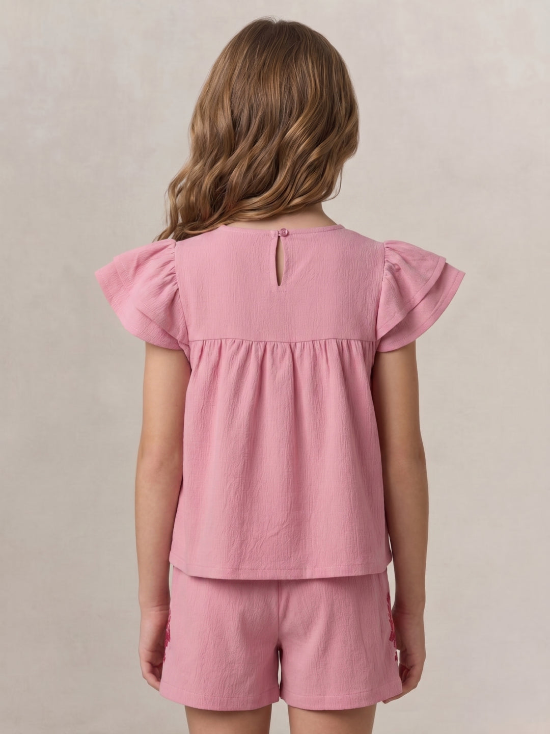 Blue Giraffe Girls Pink Embroidery Top