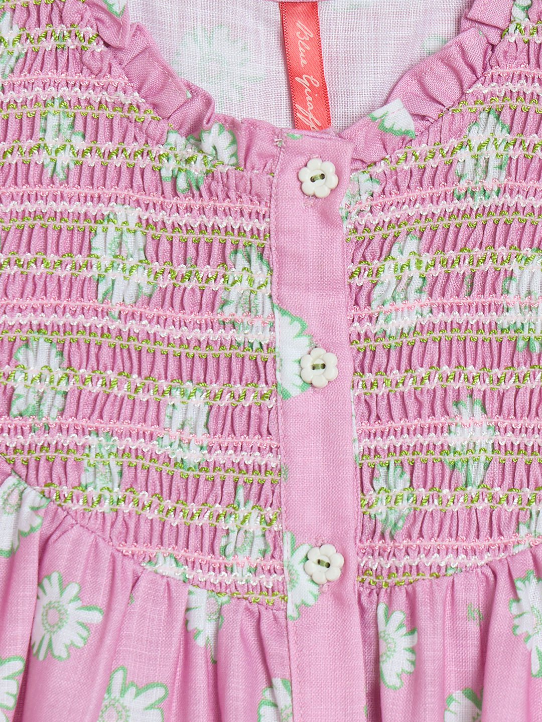 Blue Giraffe Girls Pink Floral Mandarin Collar Top