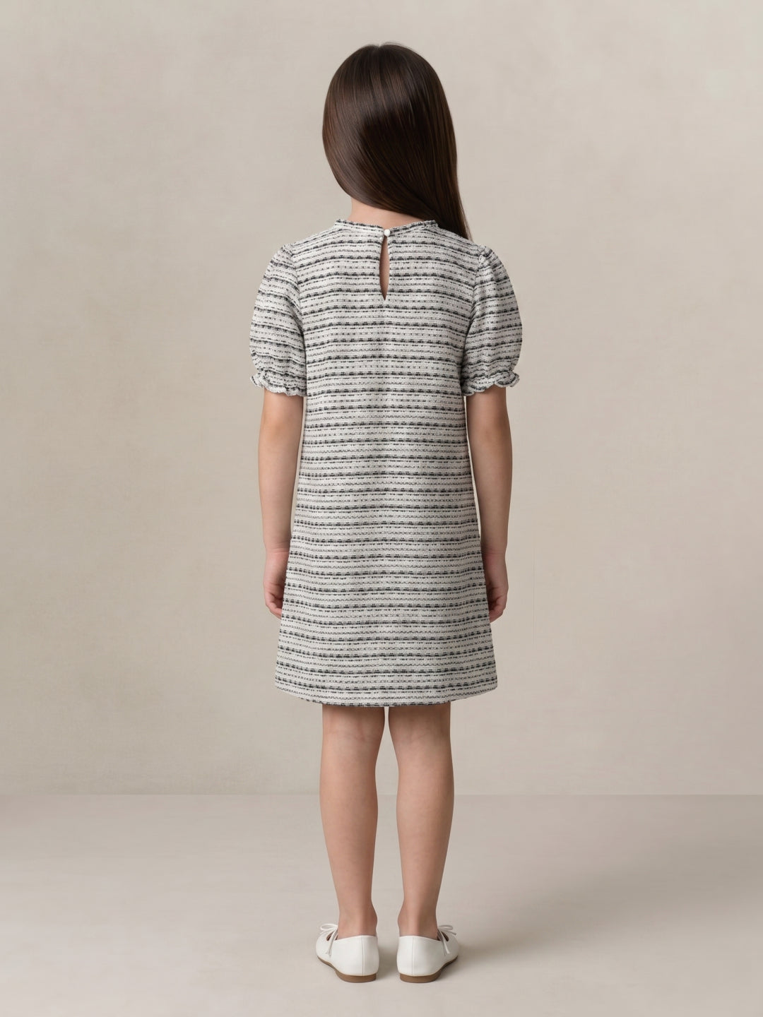 Blue Giraffe Girls White Jacquard Dress