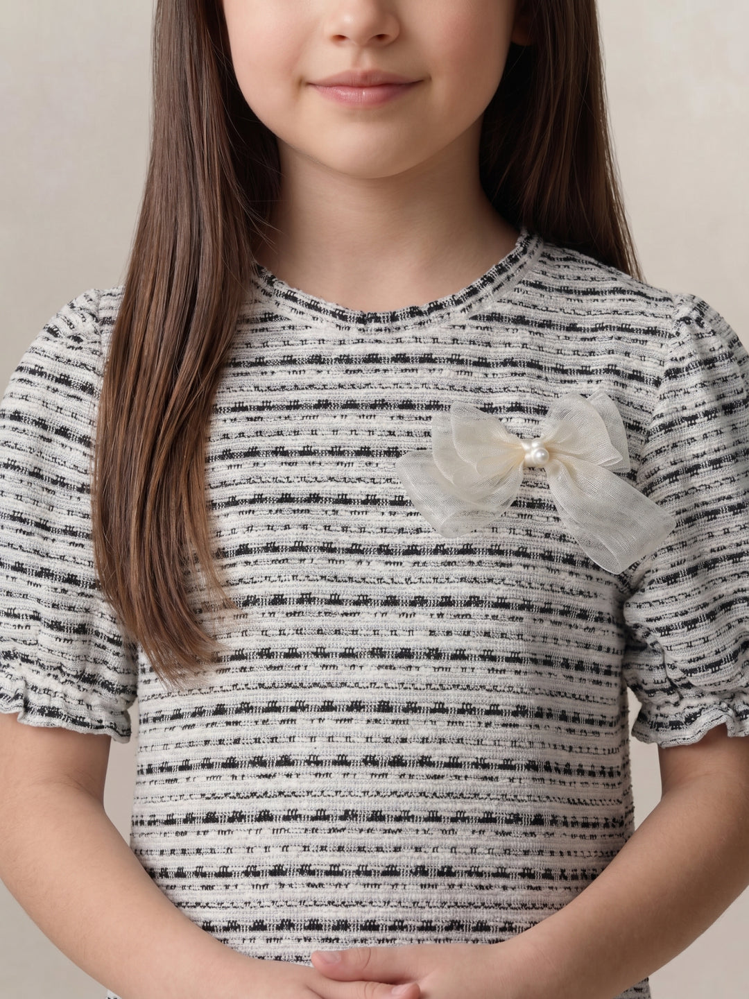 Blue Giraffe Girls White Jacquard Dress