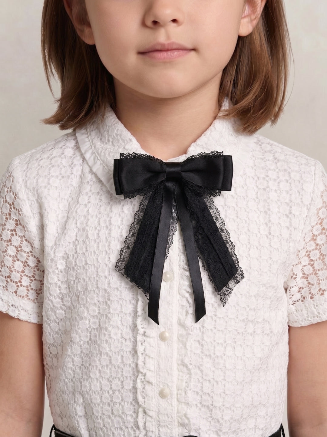 Blue Giraffe Girls White Jacquard Dress