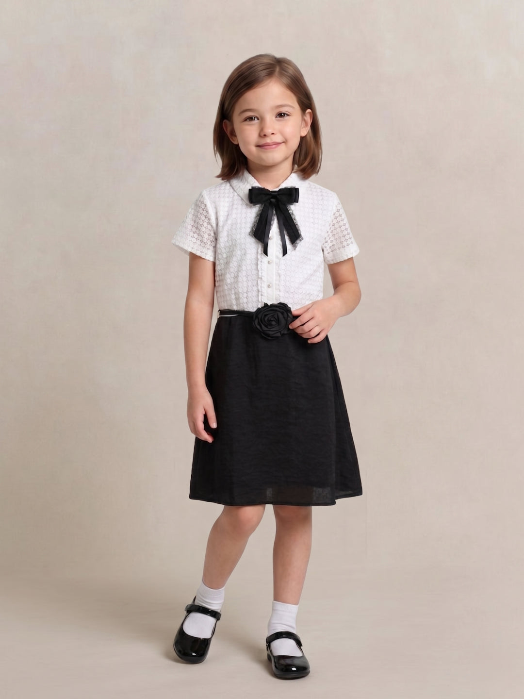 Blue Giraffe Girls White Jacquard Dress