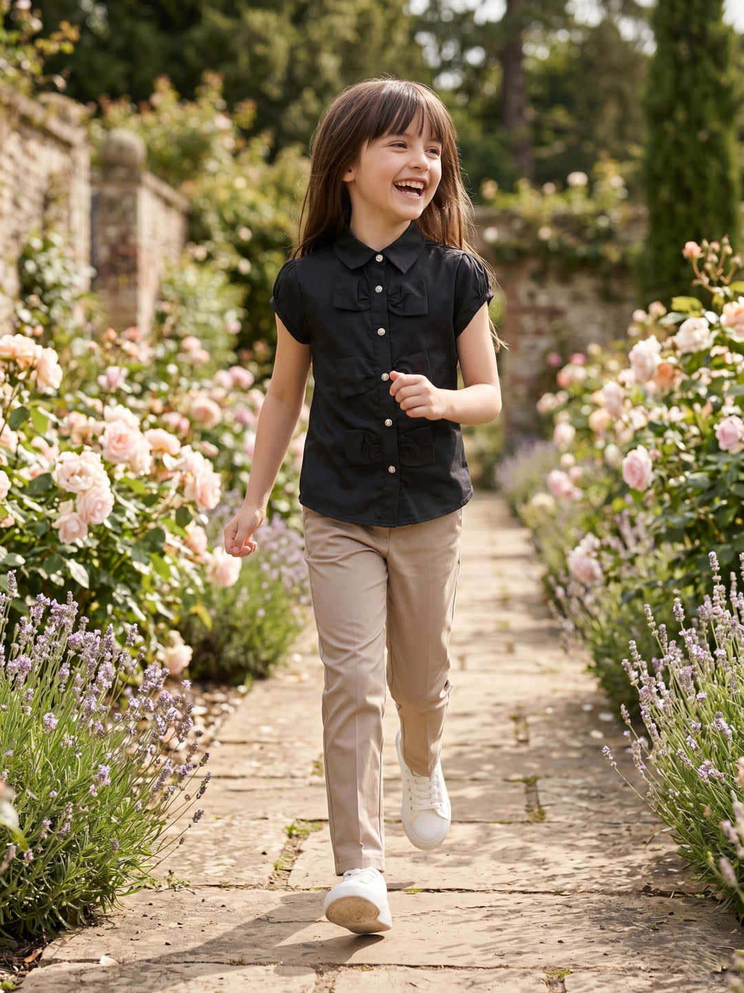 Blue Giraffe Girls Black Solid Shirt