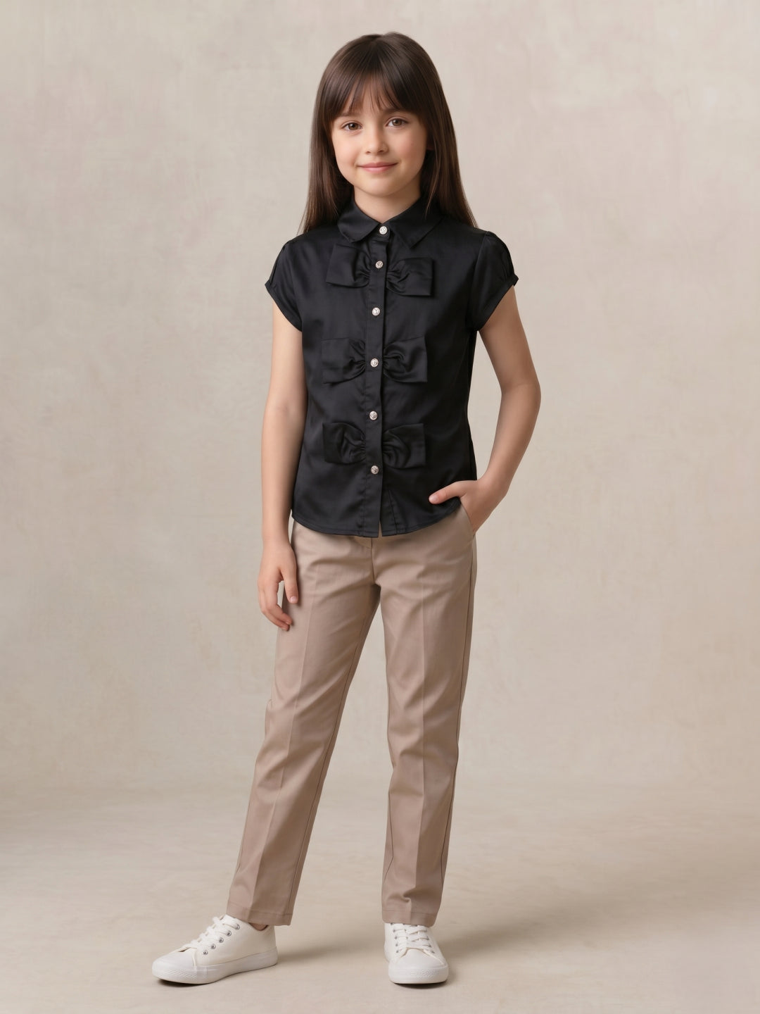 Blue Giraffe Girls Black Solid Shirt
