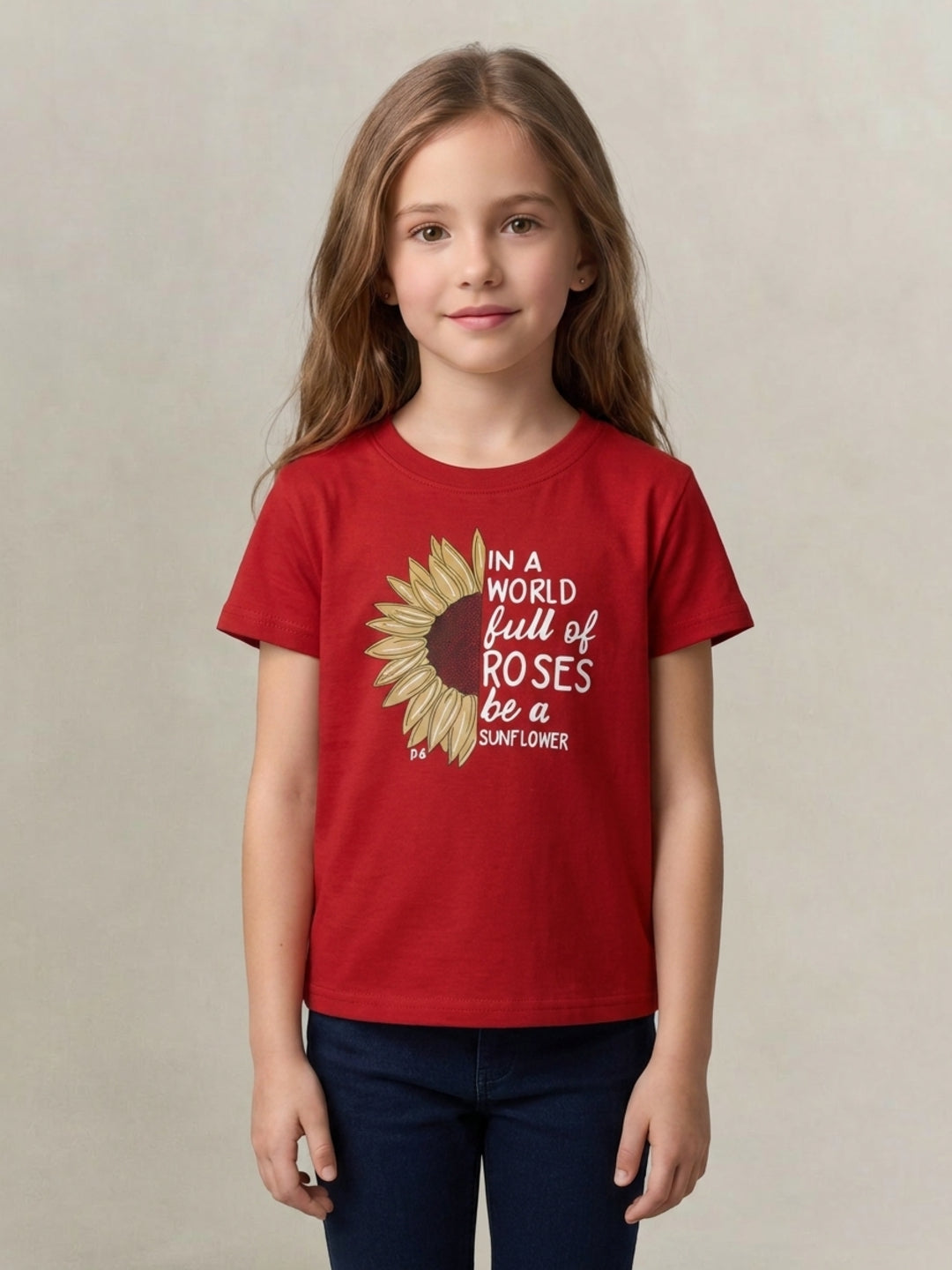 Blue Giraffe Girls Red Printed Pure Cotton T-Shirt