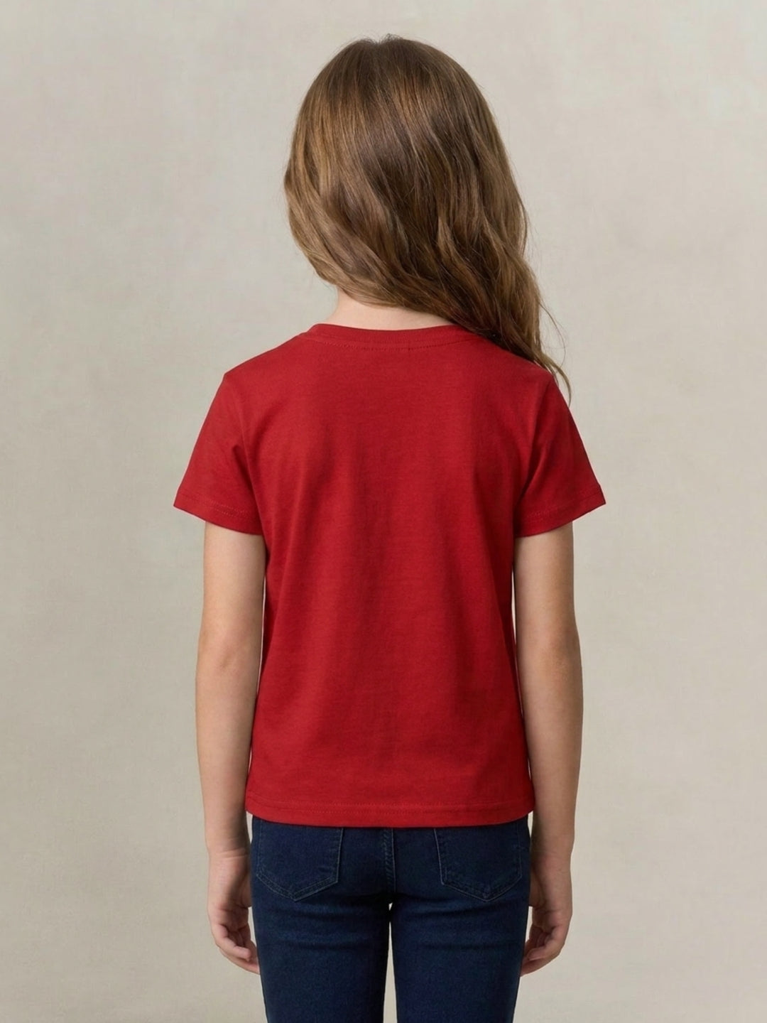 Blue Giraffe Girls Red Printed Pure Cotton T-Shirt