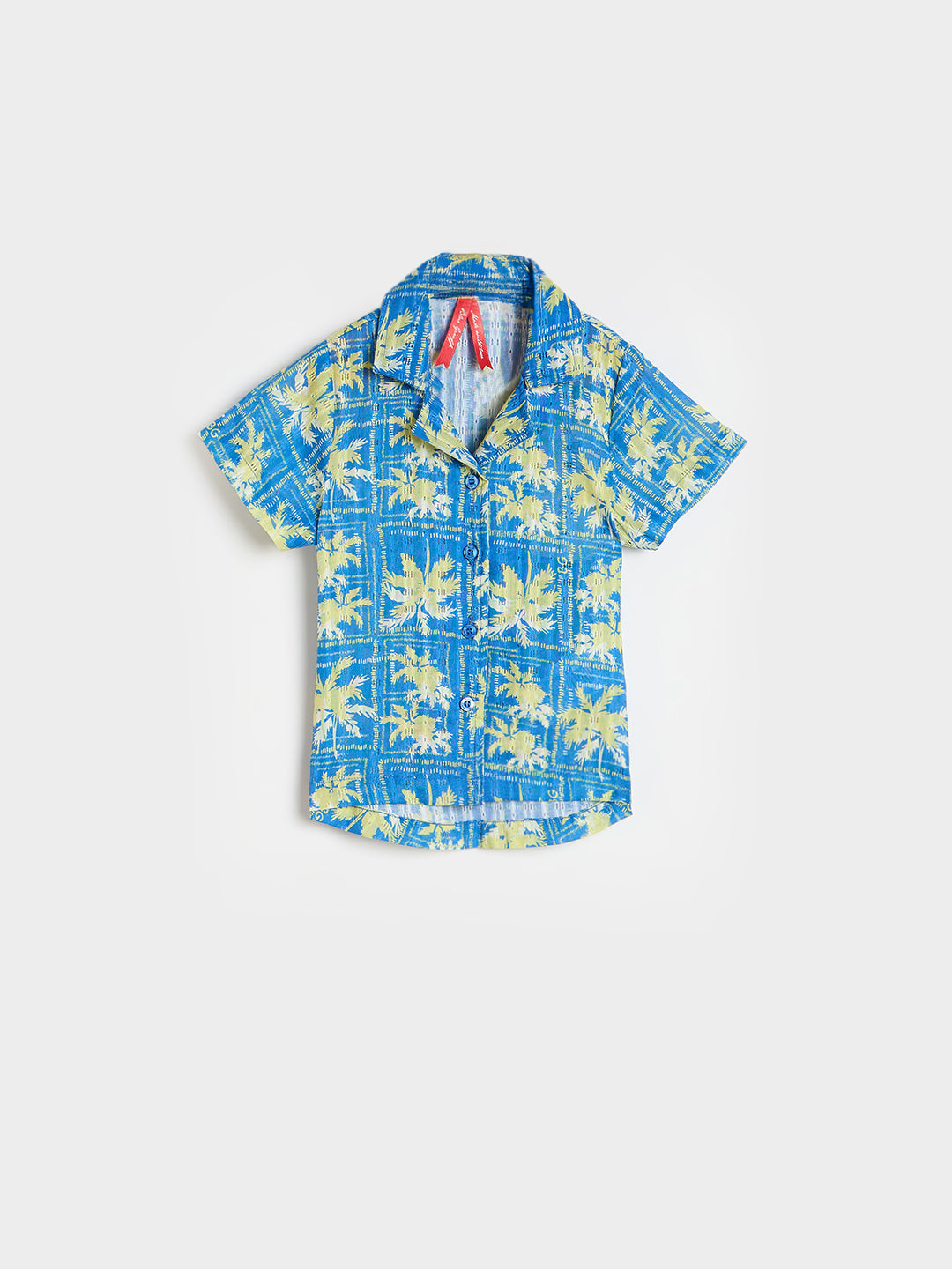 Blue Giraffe Girls Marine Blue Printed Shirt Collar Top