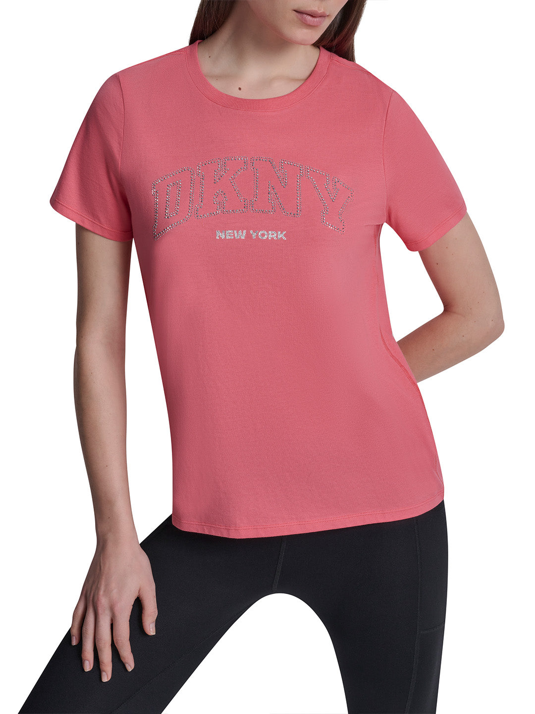 DKNY Women Peach Embellished Round Neck T-Shirt