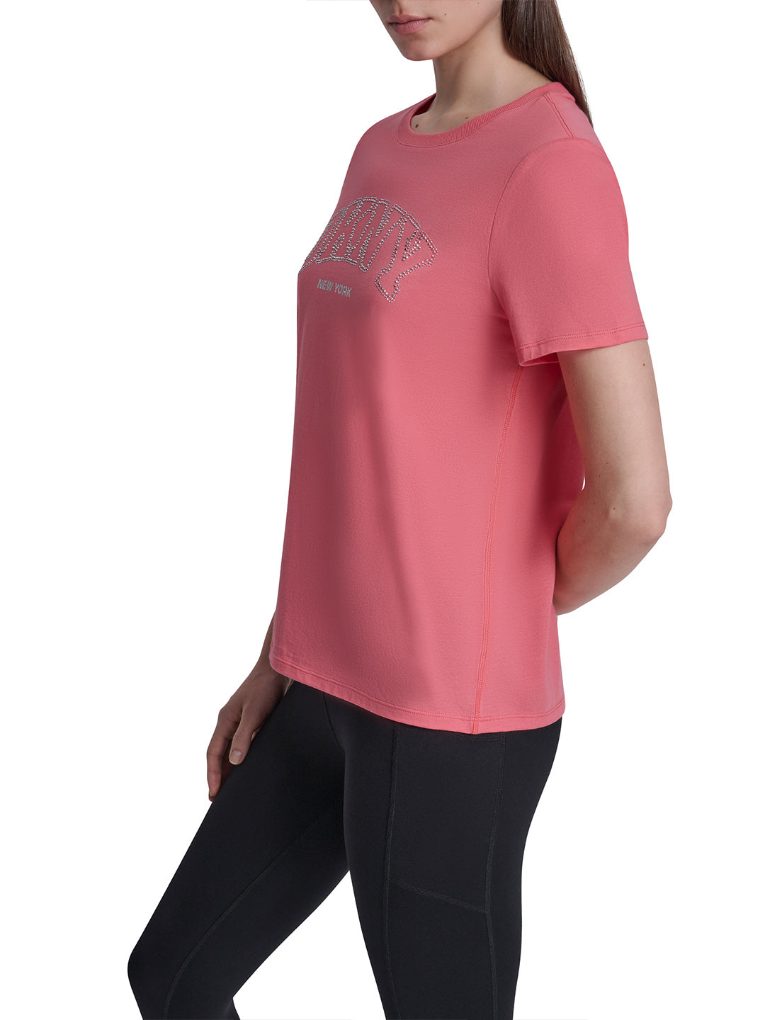 DKNY Women Peach Embellished Round Neck T-Shirt
