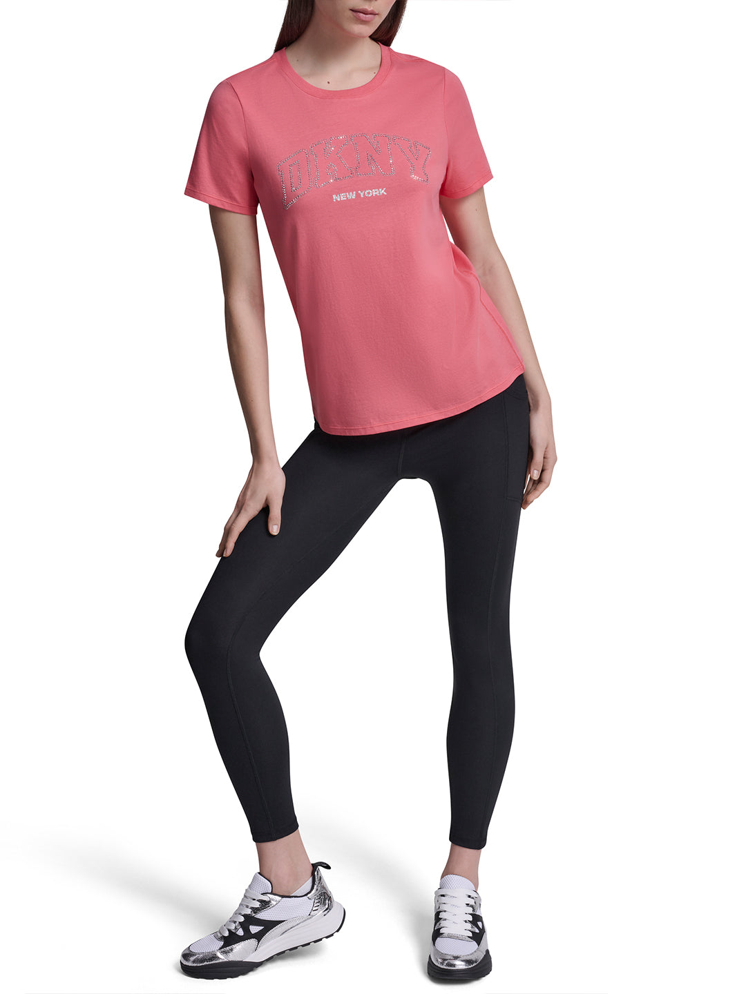 DKNY Women Peach Embellished Round Neck T-Shirt
