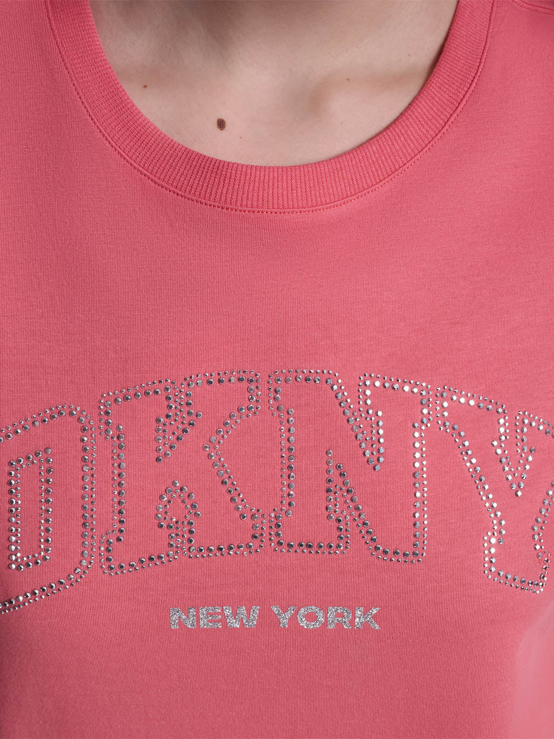 DKNY Women Peach Embellished Round Neck T-Shirt