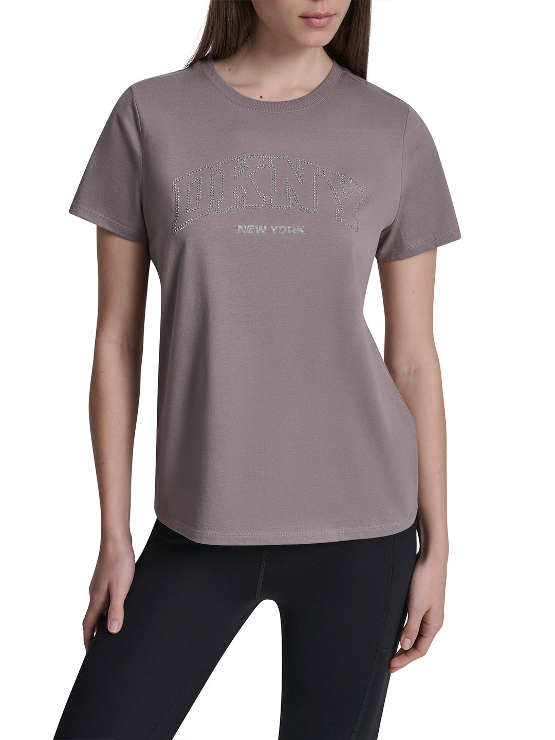 DKNY Women Brown Embellished Round Neck T-Shirt
