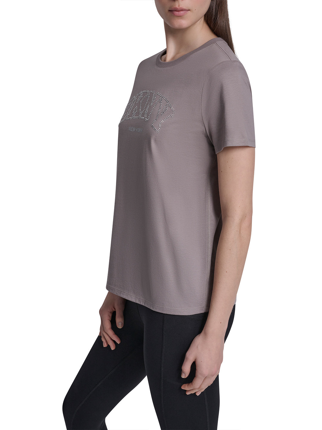 DKNY Women Brown Embellished Round Neck T-Shirt