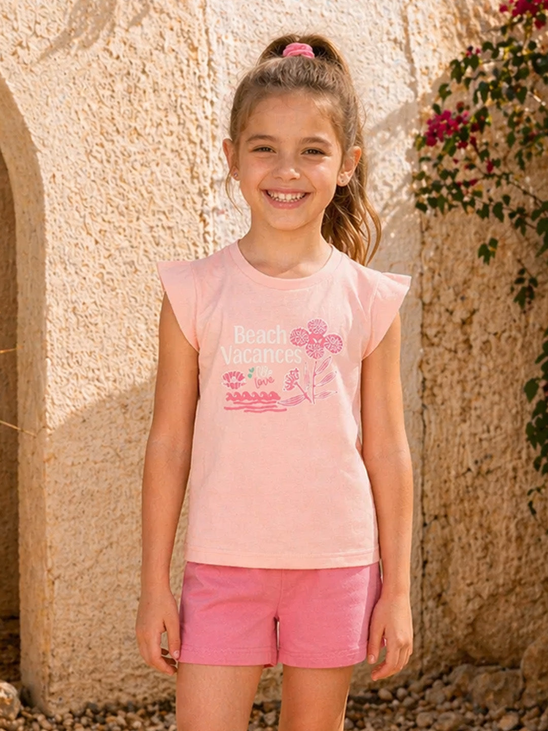Elle Girls Cotton Pink Graphic T-Shirt