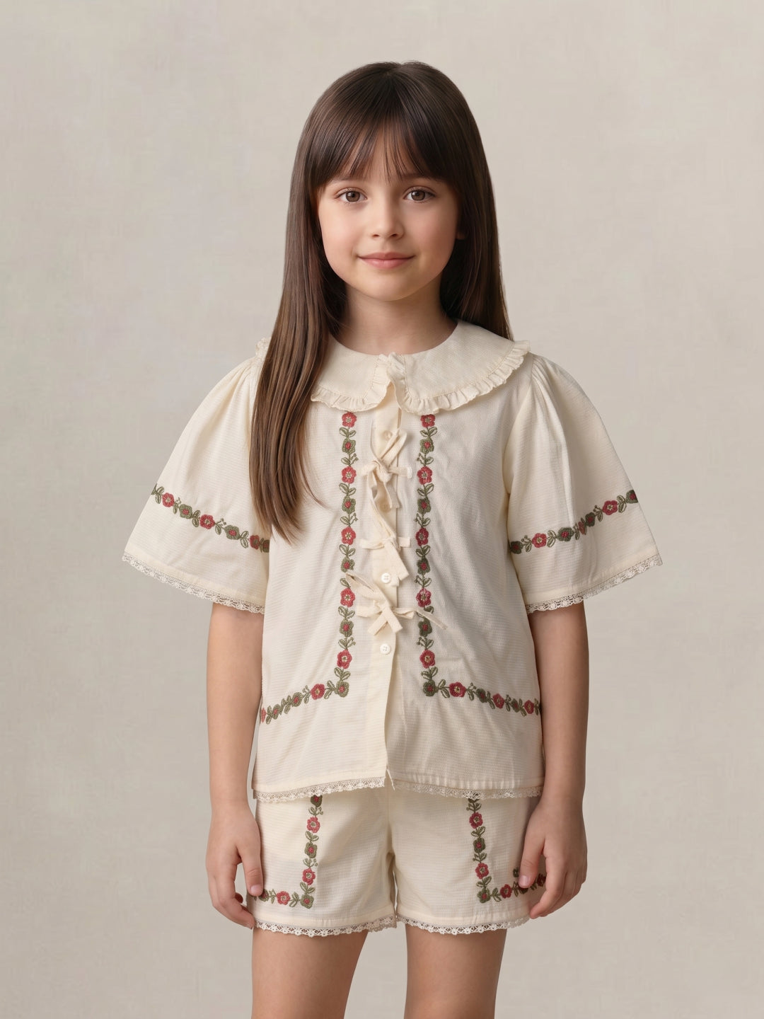 Elle Girls Cream Embroidery Pure Cotton Top
