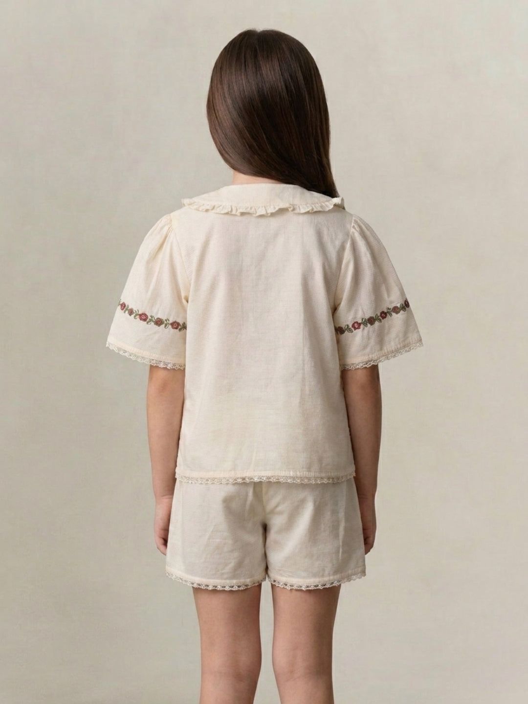 Elle Girls Cream Embroidery Pure Cotton Top