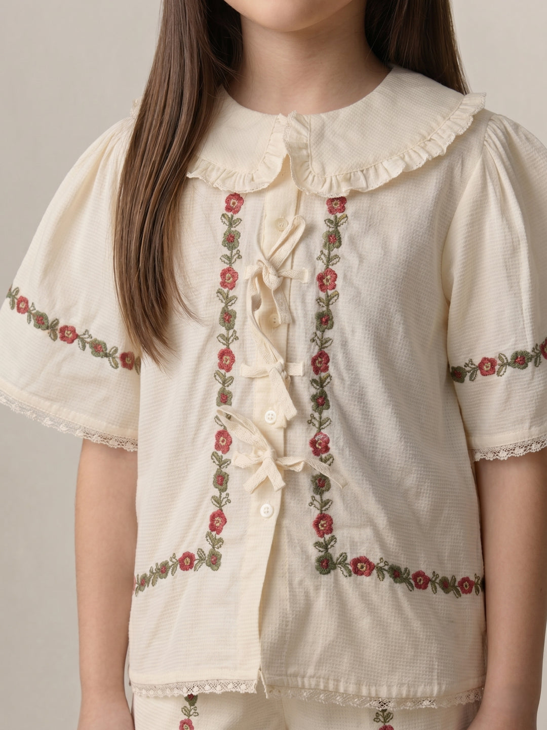 Elle Girls Cream Embroidery Pure Cotton Top
