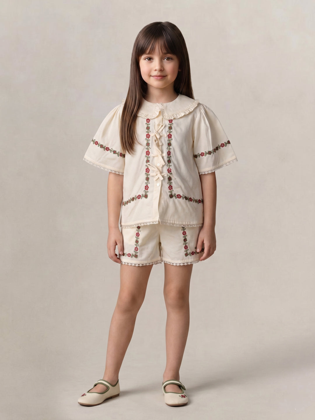 Elle Girls Cream Embroidery Pure Cotton Top