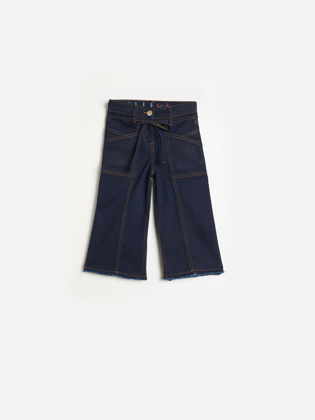 ELLE Girls Navy Blue Straight Fit Belt Jeans