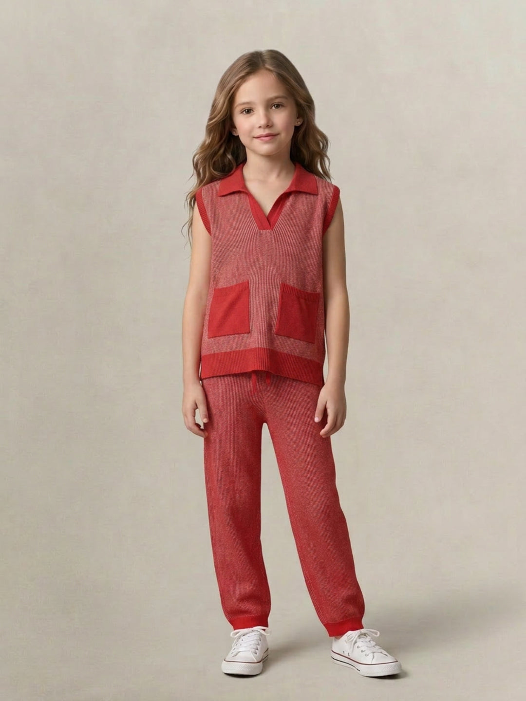Elle Girls Red Striped Pure Cotton T-Shirt