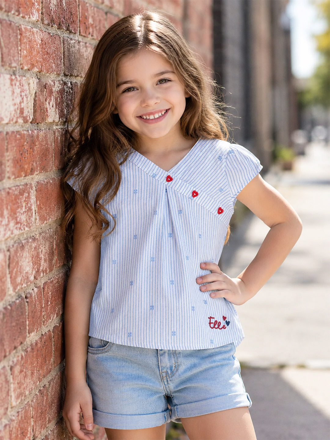 Elle Girls Blue Printed Boxy Fit Top