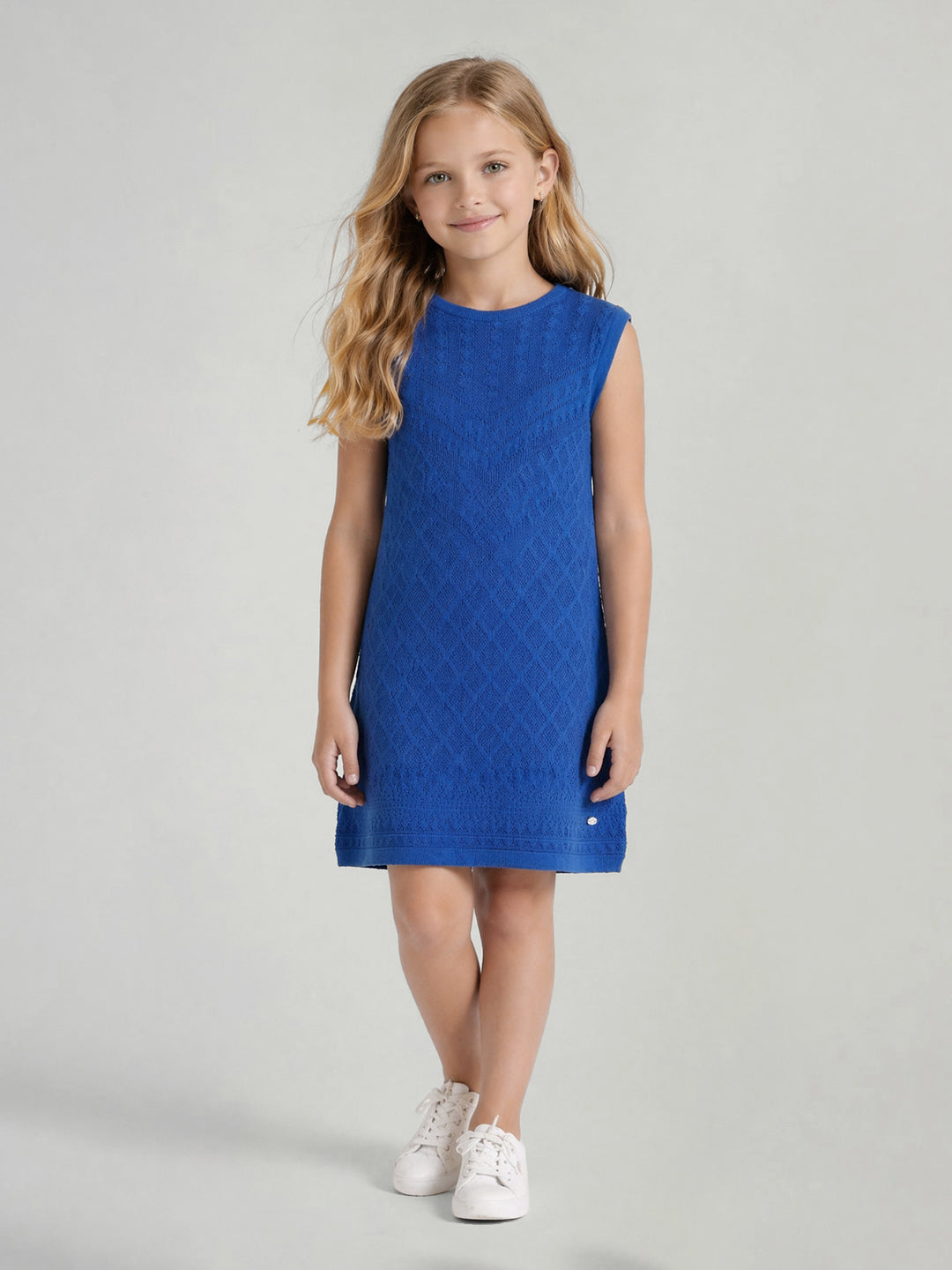 Elle Blue Cotton Knitted Girls Dress