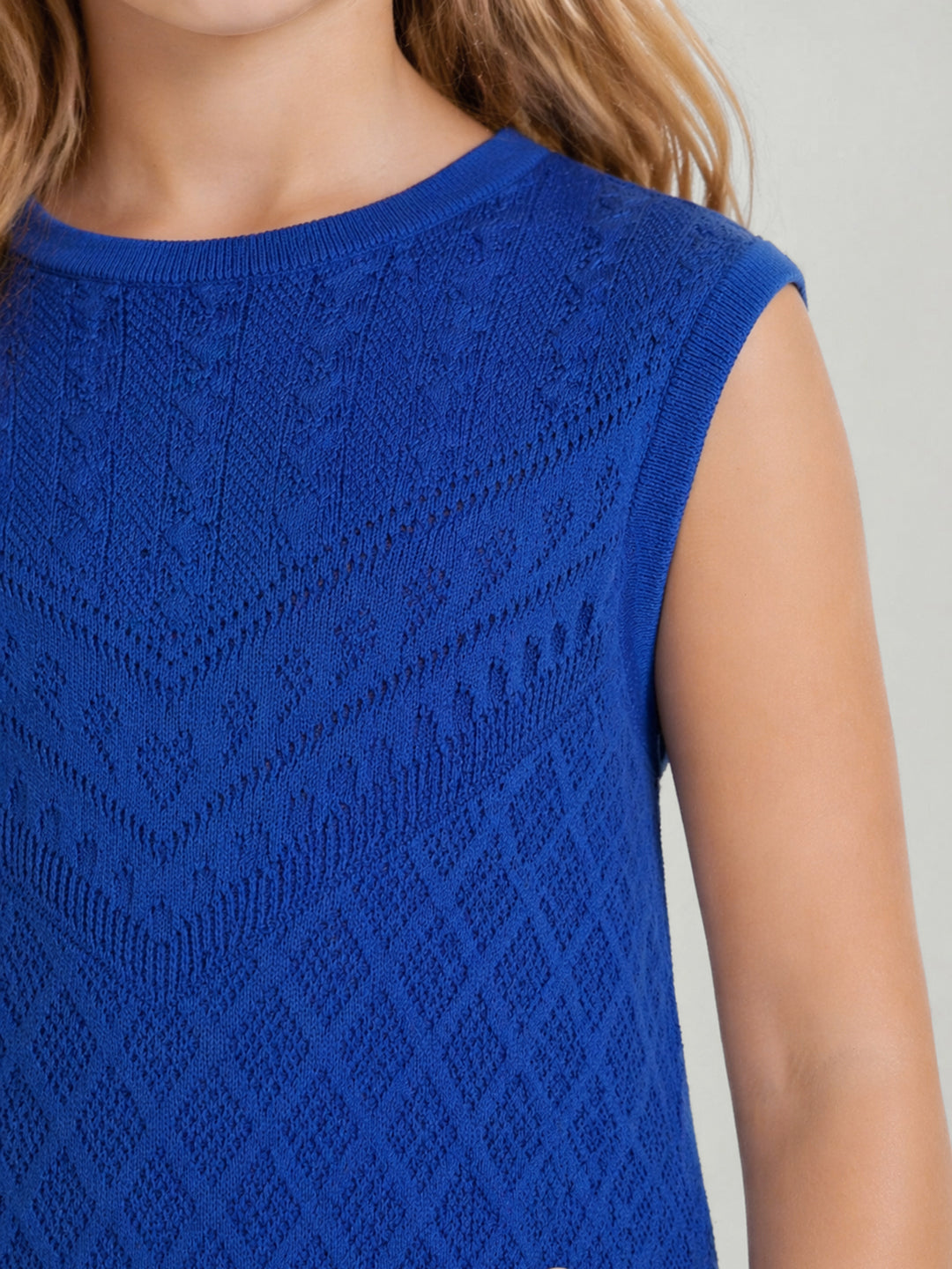 Elle Blue Cotton Knitted Girls Dress