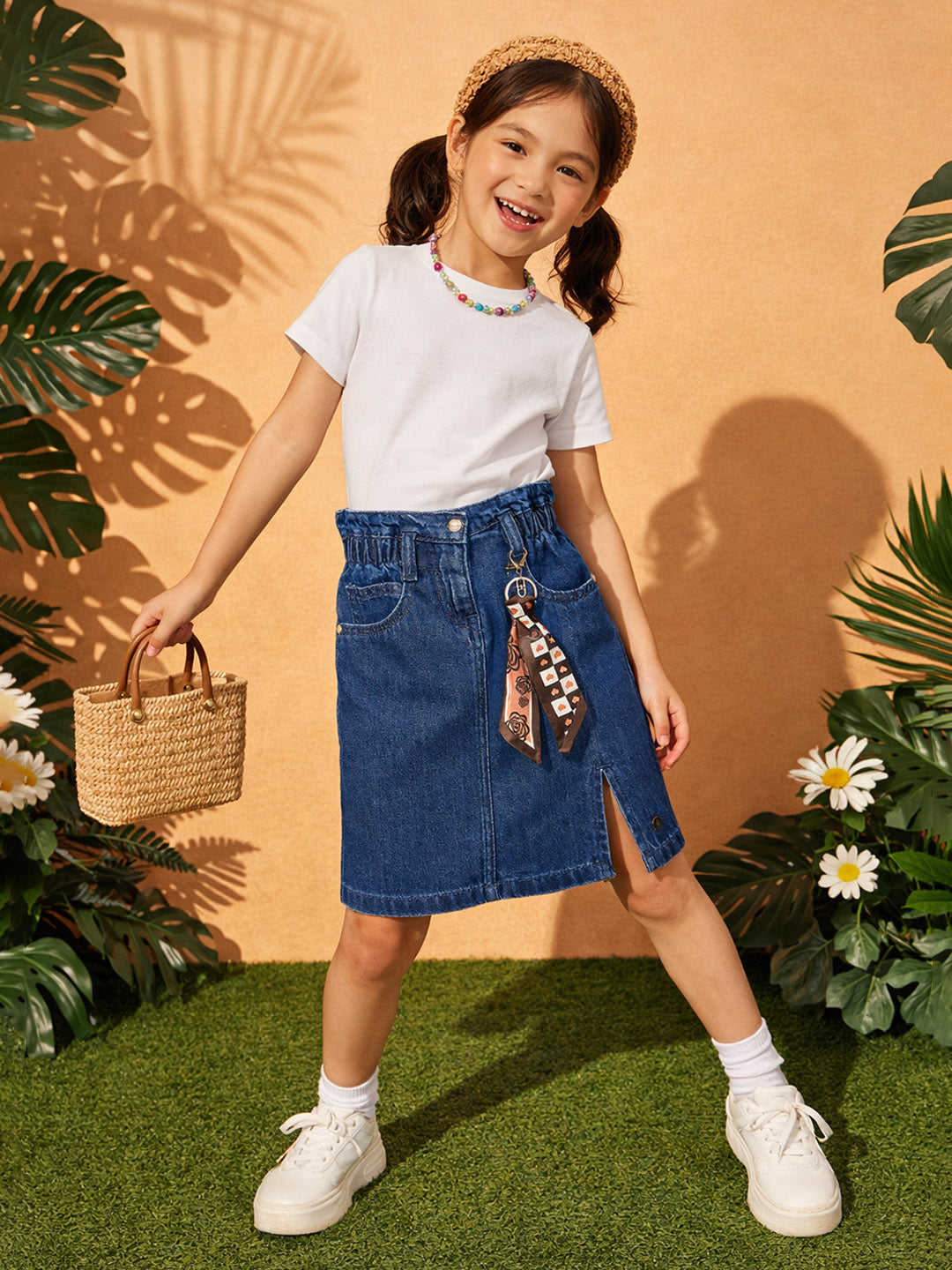 Elle Girls Solid Blue Skirt